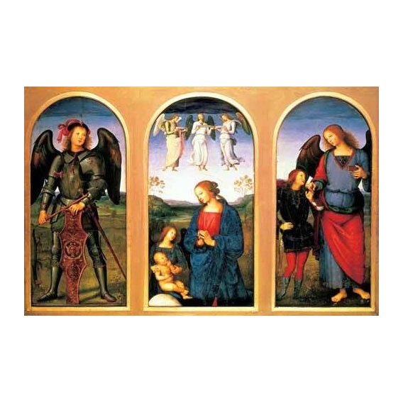 imagens religiosas - Quadro -La Virgen y el Niño con los arcángeles Miguel y Rafael-