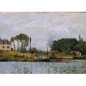 Tableaux de Marines - Tableau -Boats at the lock at Bougival, 1873-, Alfred Sisley - Sisley, Alfred
