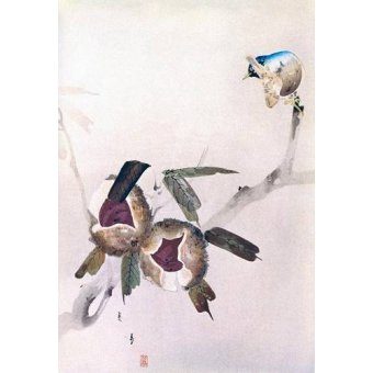 Tableaux Orientaux - Tableau -Petit oiseau sur une branche de châtaignier- - _Anónimo Chino