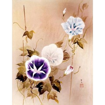 Tableaux Orientaux - Tableau -Enredadera con flores moradas y azules- - _Anónimo Chino