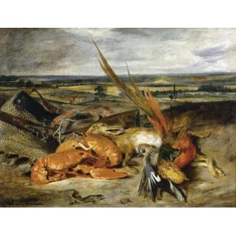 Tableaux Natures Mortes - Tableau -Nature morte au homard, 1827-, Eugene Delacroix - Delacroix, Eugene