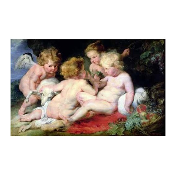 imagens religiosas - Quadro -El Niño Cristo con San Juan Bautista y dos ángeles-