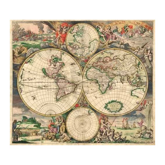 imagens de mapas, gravuras e aquarelas - Quadro -Gerard van Schagen, World Map 1689-