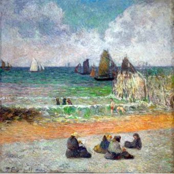  - Tableau -La plage a Dieppe ou les Baigneuses, 1885-, Paul Gauguin - Gauguin, Paul