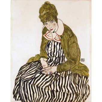 Tableau -Edith Schiele in Striped Dress, Seated, 1915-, Egon Schiele