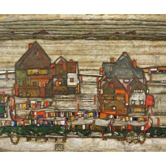 Tableaux de Paysages - Tableau -Houses and Colorful Laundry (Two Blocks of Houses with Clothes-, Egon Schiele - Schiele, Egon