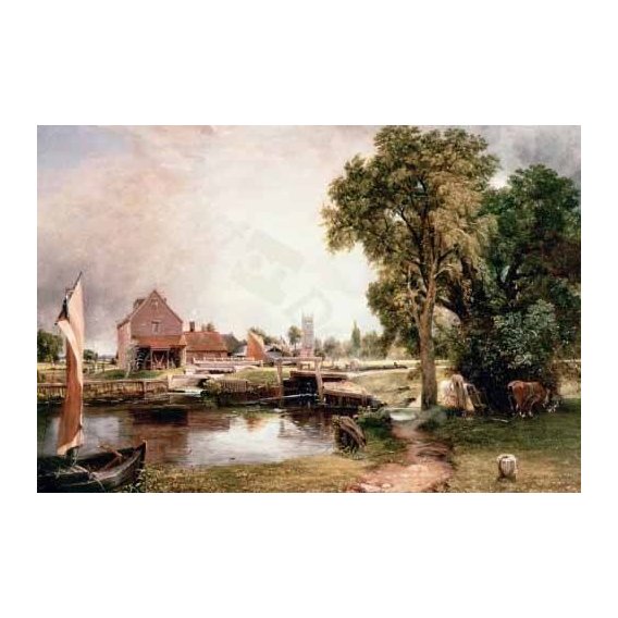 pinturas de paisagens - Quadro -Dedham Lock and Mill, 1820 (oil on canvas)-