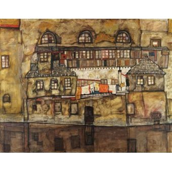 Tableaux de Paysages - Tableau -House Wall on the River, 1915-, Egon Schiele - Schiele, Egon