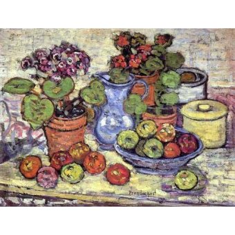  - Tableau -Bodegón con cinerarias y fruta-, Maurice Prendergast - Prendergast, Maurice