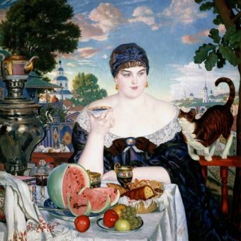  - Tableau -Merchant's Wife at Tea-, Boris Kustodiev - Kustodiev, Boris