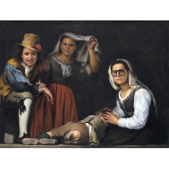 Tableaux de Portraits - Tableau -Cuatro figuras en un escalon, 1655-, Bartolome Esteban Murillo - Murillo, Bartolome Esteban