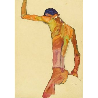 Tableaux de Nus - Tableau -Standing Male Nude with Arm Raised Black View, 1910-, Egon Schiele - Schiele, Egon
