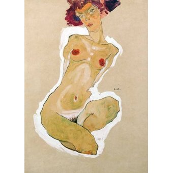 Tableaux de Nus - Tableau -Squatting Female Nude-, Egon Schiele - Schiele, Egon