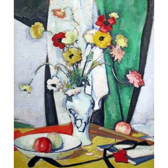  - Tableau -Still life with flowers fruit and fan-, Samuel Peploe - Peploe, Samuel