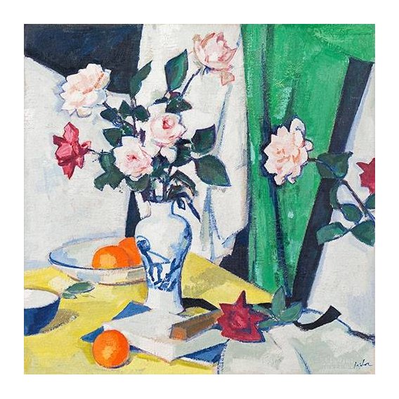 Quadro -Pink and red roses in a Chinese vase-