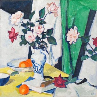  - Tableau -Pink and red roses in a Chinese vase-, Samuel Peploe - Peploe, Samuel