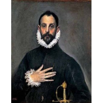 Tableaux de Portraits - Tableau -El caballero de la mano en el pecho(1577-84)-, El (D. Theotocopoulos) Greco - Greco, El (D. Theotocopoulos)