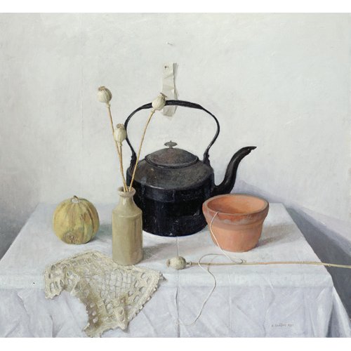 Tableau - Kettle, Poppyheads and Gourd, Still Life, 1990 -