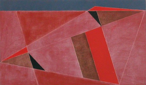 tableaux-abstraits - Tableau -Triangulated Red Landscape, 2002 (oil on board)-, George Dannatt - Dannatt, George