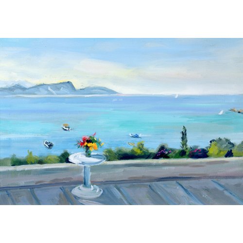 Cuadro de Marinas - A terrace looking out to sea, Anne Durham