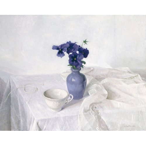 Tableau -Pansies in a Blue Vase, Still Life, 1990-, Arthur Easton