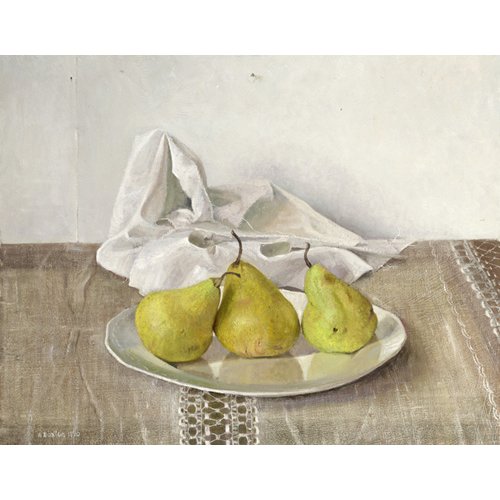 Tableau -Three Pears on a Plate, Still Life, 1990-