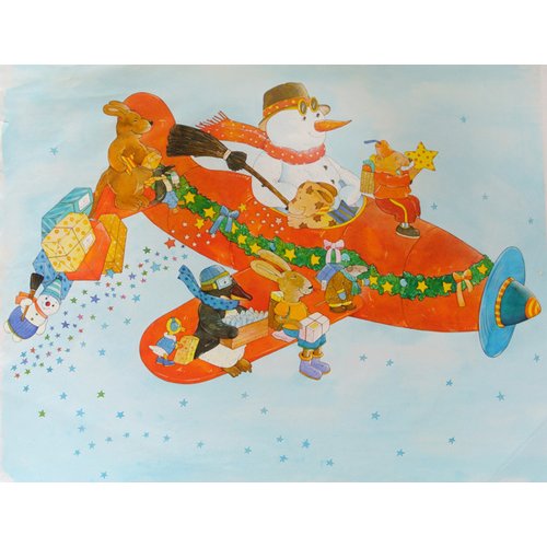 Tableau -Chistmas Airplane with Snowman-, Christian Kaempf