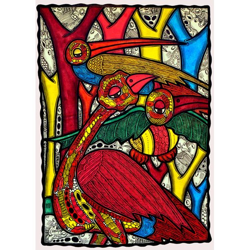 Tableau - Bird life, 2013 (ink on canvas) -, Muktair Oladoja