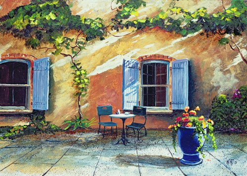 tableaux-de-paysages - Tableau  -Shuttered Windows, Provence, France, 1999 (oil on board) -, Trevor Neal - Neal, Trevor
