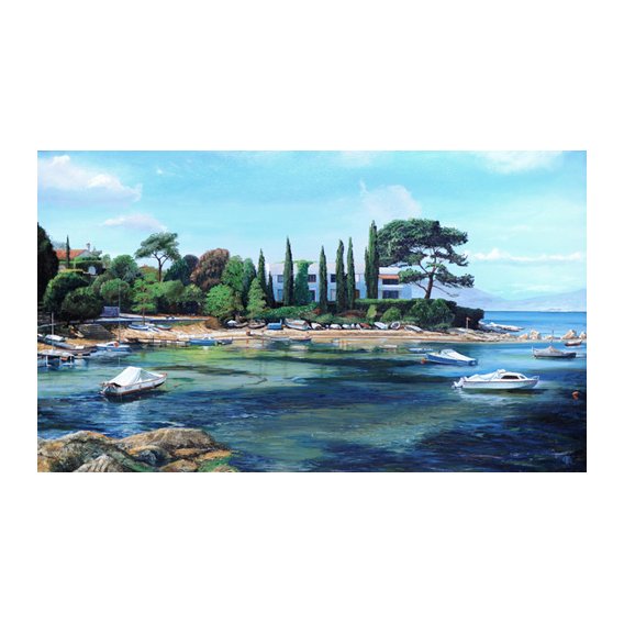 Tableau  -Villa and Boats, South of France -