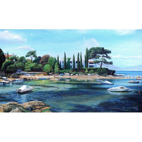 Tableau  -Villa and Boats, South of France -
