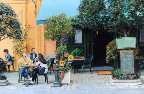 tableaux-de-paysages - Tableau  -Cafe, Aix-En-Provence, 1999-, Trevor Neal - Neal, Trevor