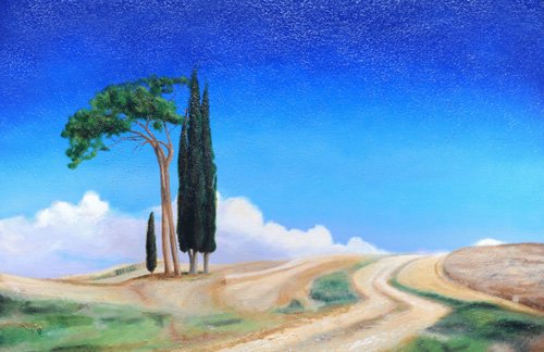 tableaux-de-paysages - Tableau  -4 Trees, Picenza, Tuscany, 2002-, Trevor Neal - Neal, Trevor