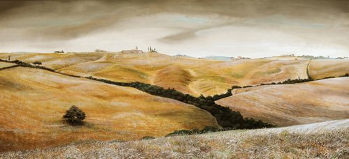 tableaux-de-paysages - Tableau  -Farm on Hill, Tuscany, 2001 -, Trevor Neal - Neal, Trevor