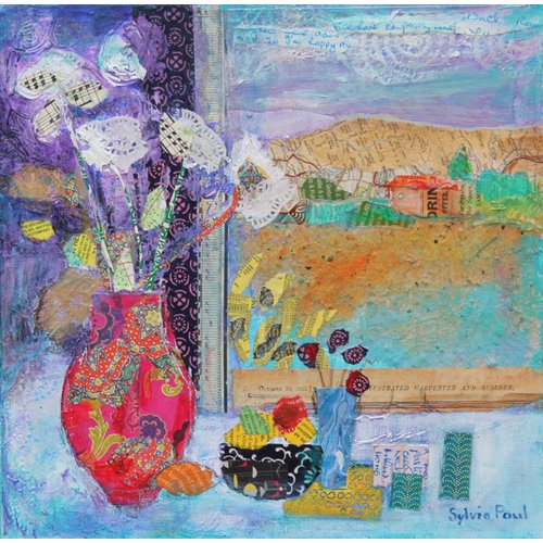 Tableau - Flowers in the Window 2014, acrylic.paper collage-