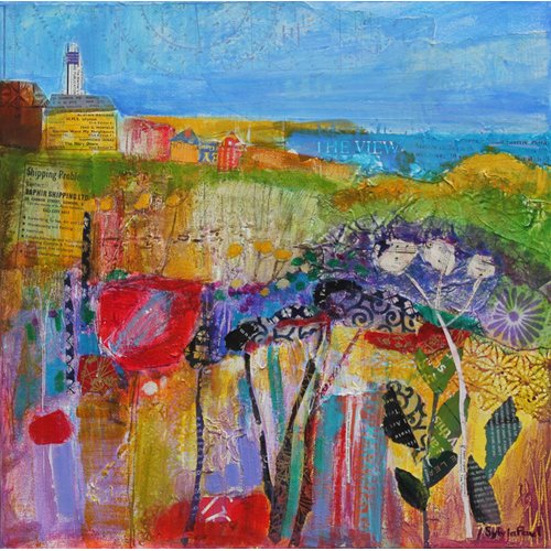 Tableau - Coastal Meadow 2013, acrylic.paper collage-, Sylvia Paul