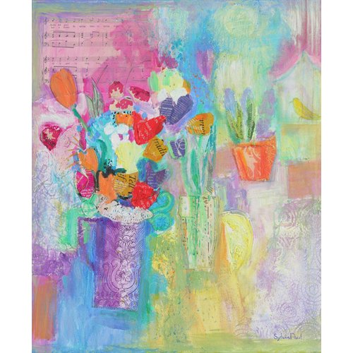Tableau de Fleurs - That Springtime Feeling 2014, acrylic.paper collage-, Sylvia Paul