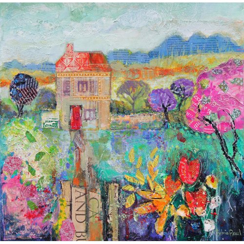 Tableau - Place in the Country, 2014, acrylic.paper collage-, Sylvia Paul
