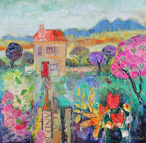 tableaux-modernes - Tableau - Place in the Country, 2014, acrylic.paper collage-, Sylvia Paul - Paul, Sylvia