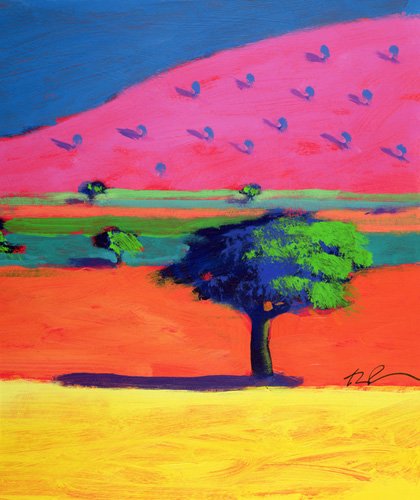 tableaux-de-paysages - Tableau - Pink Hill (acrylic on card)-, Paul Powis - Powis, Paul