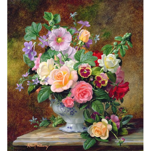 Tableau - Roses, pansies and other flowers in a vase (oil on canvas) -, Albert Williams