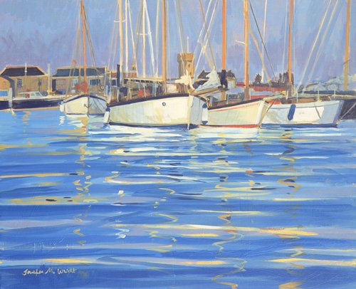 tableaux-de-marines - Tableau - Isle of Wight Old Gaffers, 2000 (oil on board) -, Jennifer Wright - Wright, Jennifer