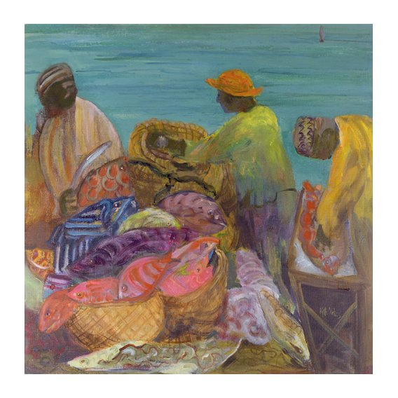 Tableau - Sorting the Catch, Zanzibar (oil on canvas) -