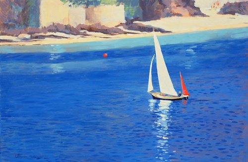 tableaux-de-marines - Tableau - Salcombe - Yawl near Millbay, 1999 (oil on board) -, Jennifer Wright - Wright, Jennifer