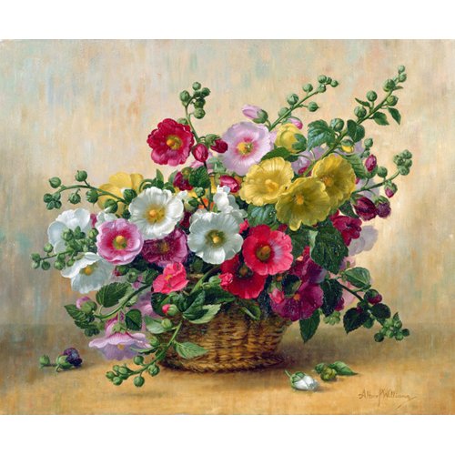 Tableau de Fleurs - AB230 Hollyhocks in a Basket -, Albert Williams