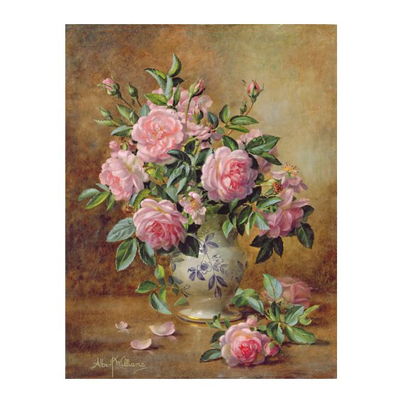 Tableau - A Medley of Pink Roses (oil on canvas) -