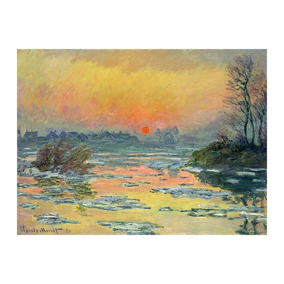 Tableau -Coucher de soleil sur la seine en hiver lac-