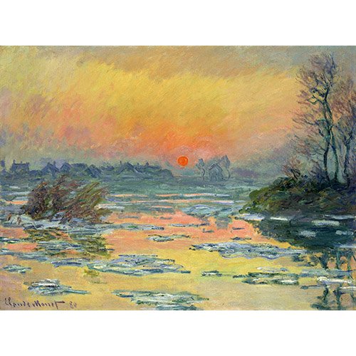 Tableau -Coucher de soleil sur la seine en hiver lac-
