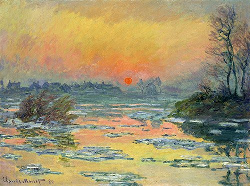 tableaux-pour-salle-a-manger - Tableau -Coucher de soleil sur la seine en hiver lac-, Claude Monet - Monet, Claude