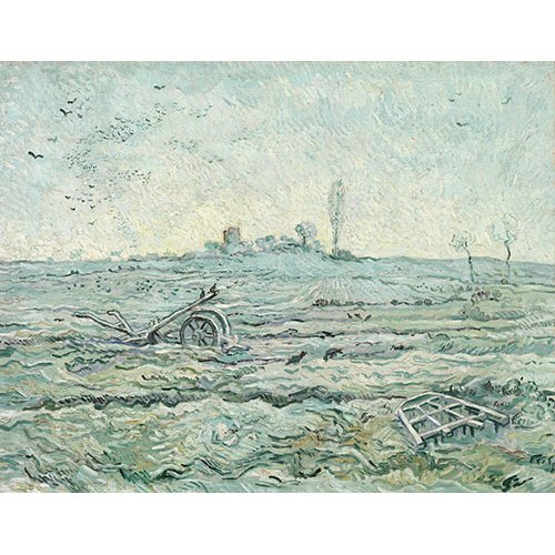 Tableau -Champ enneigé avec une herse-